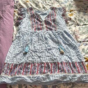 THML Blue Pleated Sundress with V-Neck